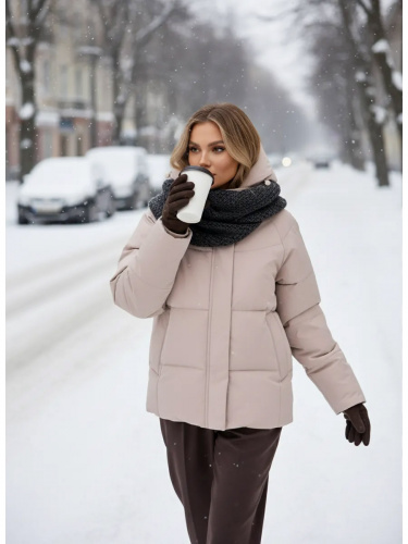 Бежево-розовая утепленная куртка с капюшоном удлиненная OffCold фото 4