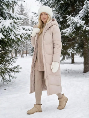 Пудровый пуховик длинный с капюшоном OffCold фото 5