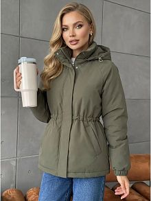 Оливковая куртка демисезонная с капюшоном OffCold