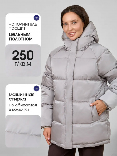 Светло-серая утепленная куртка с капюшоном удлиненная OffCold фото 7