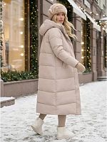 Пудровый пуховик длинный с капюшоном OffCold