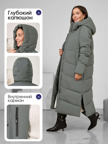 Зеленый пуховик длинный с капюшоном OffCold фото 8