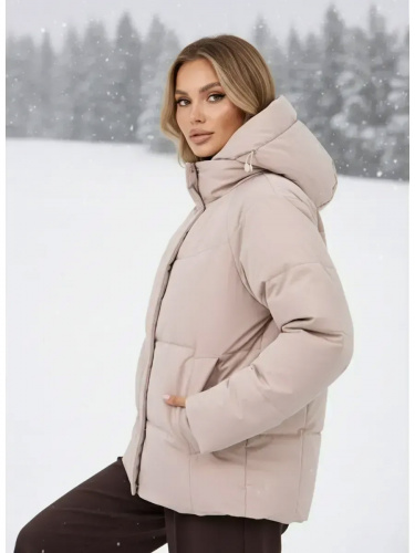 Бежево-розовая утепленная куртка с капюшоном удлиненная OffCold фото 11