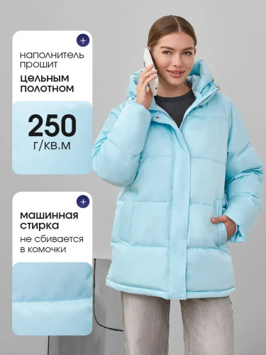 Голубая утепленная куртка с капюшоном удлиненная OffCold фото 7