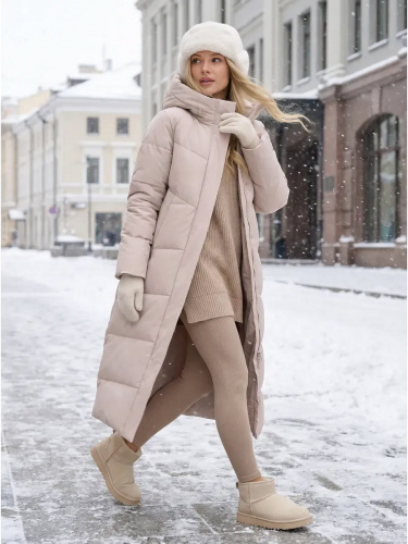 Пудровый пуховик длинный с капюшоном OffCold фото 15