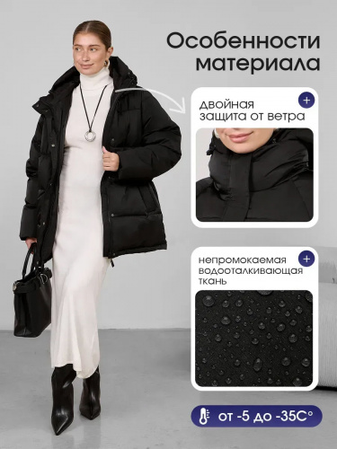 Черная утепленная куртка с капюшоном удлиненная OffCold фото 7