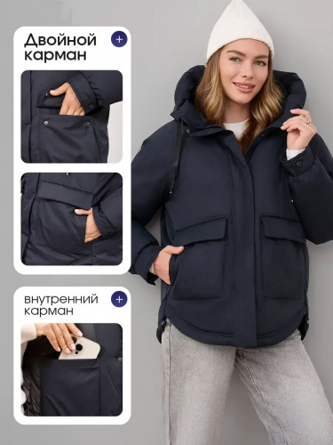 Темно-синяя утепленная куртка с накладными карманами фото 11