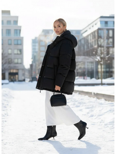 Черная утепленная куртка с капюшоном удлиненная OffCold фото 14