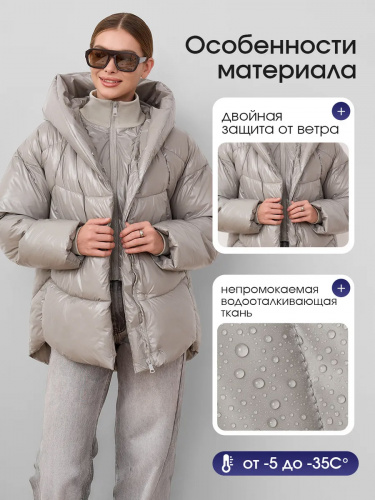 Светло-серая зимняя куртка с капюшоном OffCold фото 7