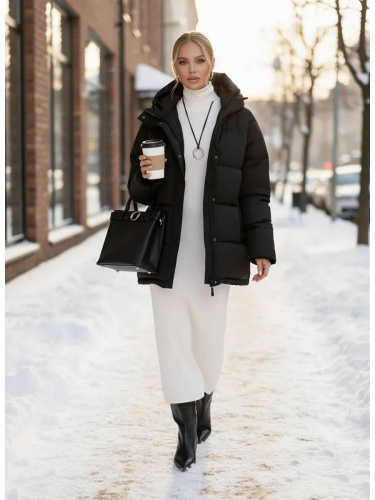 Черная утепленная куртка с капюшоном удлиненная OffCold фото 13