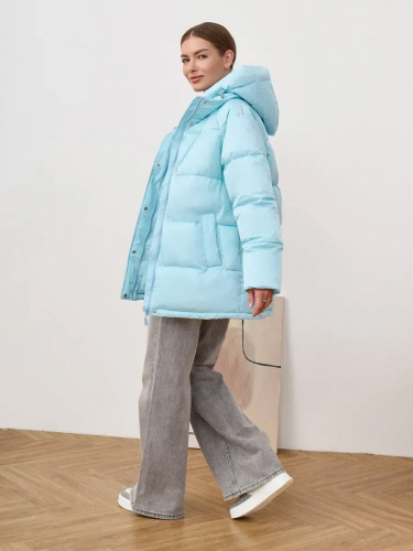Голубая утепленная куртка с капюшоном удлиненная OffCold фото 16