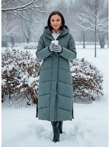 Зеленый пуховик длинный с капюшоном OffCold