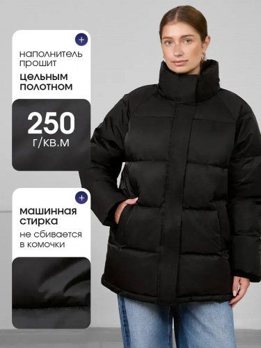 Черная утепленная куртка с капюшоном удлиненная OffCold фото 6