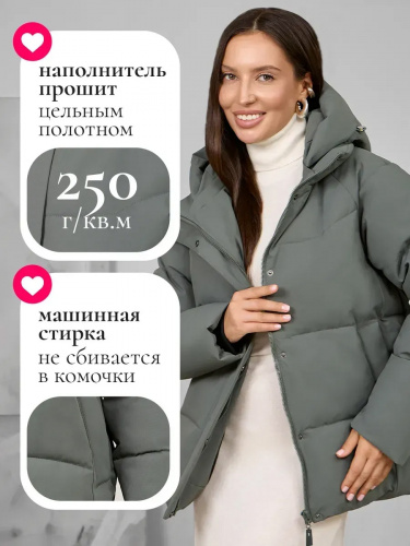 Оливковая утепленная куртка с капюшоном удлиненная OffCold фото 6