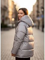 Светло-серая утепленная куртка с капюшоном удлиненная OffCold