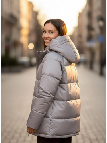 Светло-серая утепленная куртка с капюшоном удлиненная OffCold