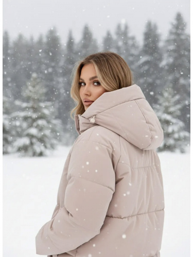 Бежево-розовая утепленная куртка с капюшоном удлиненная OffCold
