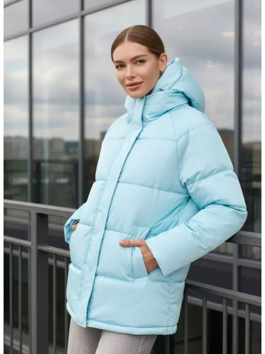 Голубая утепленная куртка с капюшоном удлиненная OffCold фото 3