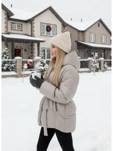 Светло-серая зимняя куртка с капюшоном OffCold фото 5