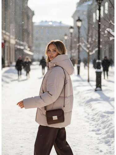 Бежево-розовая утепленная куртка с капюшоном удлиненная OffCold фото 5