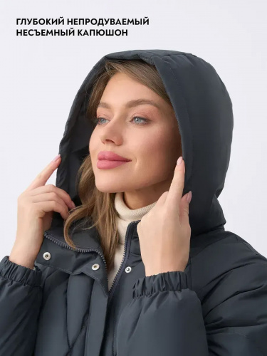 Темно-зеленая стеганая куртка с поясом еврозима OffCold фото 8