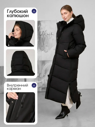Черный пуховик длинный с капюшоном OffCold фото 9